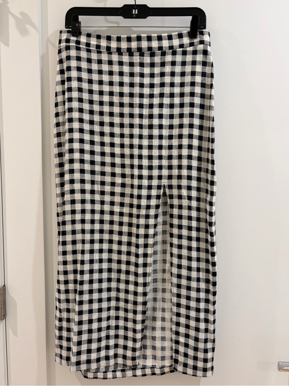 Zara Black and White Gingham Maxi Skirt with Front Slit